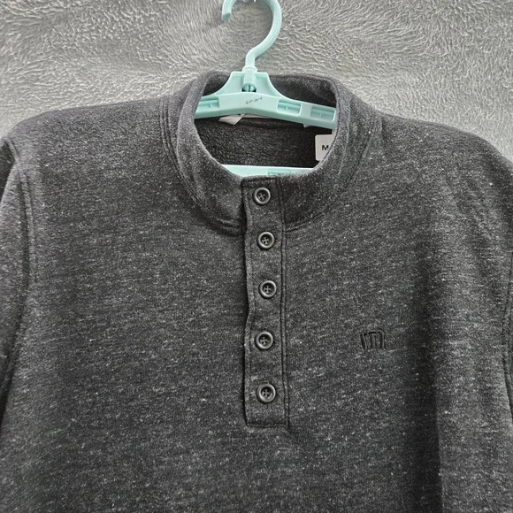 Travis Mathew Men Sweater M Charcoal Button Henley Long Sleeve - Picture 6 of 8